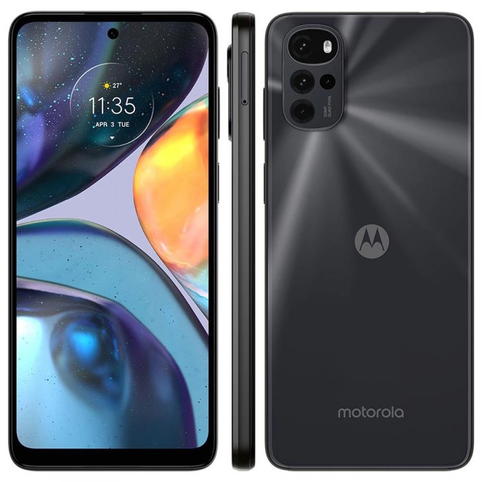 Celular Motorola Moto G22 Preto 128GB, 4GB RAM, Tela de 6.5”, Câmera Traseira Quádrupla 50MP, Android 12, Processador Octa Core 2.3 GHz e Bateria de 5000mAh